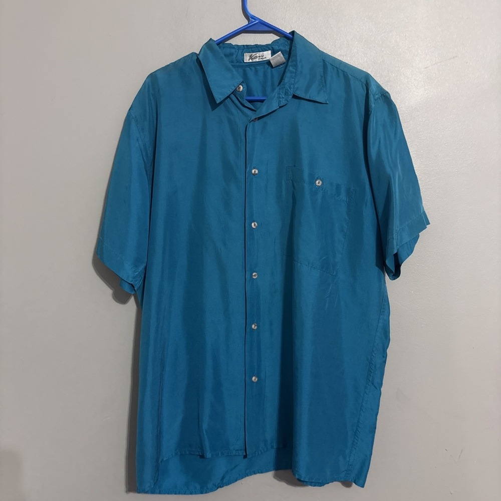 Vintage‎ 100% Silk Blue Button Down Blouse Vittorio Firenze
